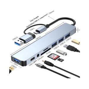 Heartz 8 In 1 USB Hub Usb-C & USB 3.0 Çoklayıcı | Sd/tf Kart Okuyucu | 3.5mm Ses | Usb-C Data | Macbook, Laptop ve Tablet Uyumlu