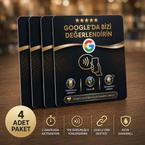 Nfc Google Yorum Kartı 4'lu paket 10X10 cm | 2 Dakikada Aktivasyon | Google Review Kartı | Sosyal Medya ve Çoklu Link Destekli | Premium Pvc Nfc Kart